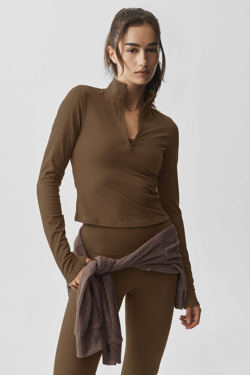 Alo Softsculpt Precision 1/4 Zip Long Sleeve Java Brown