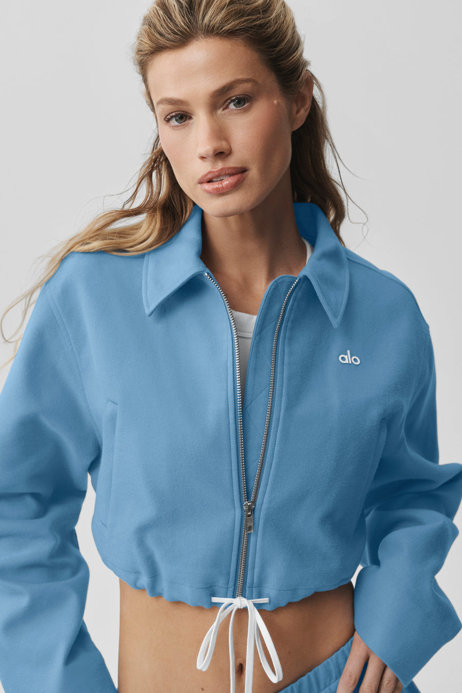 Alo Cropped Fan Favorite Full Zip Jacket California Blue