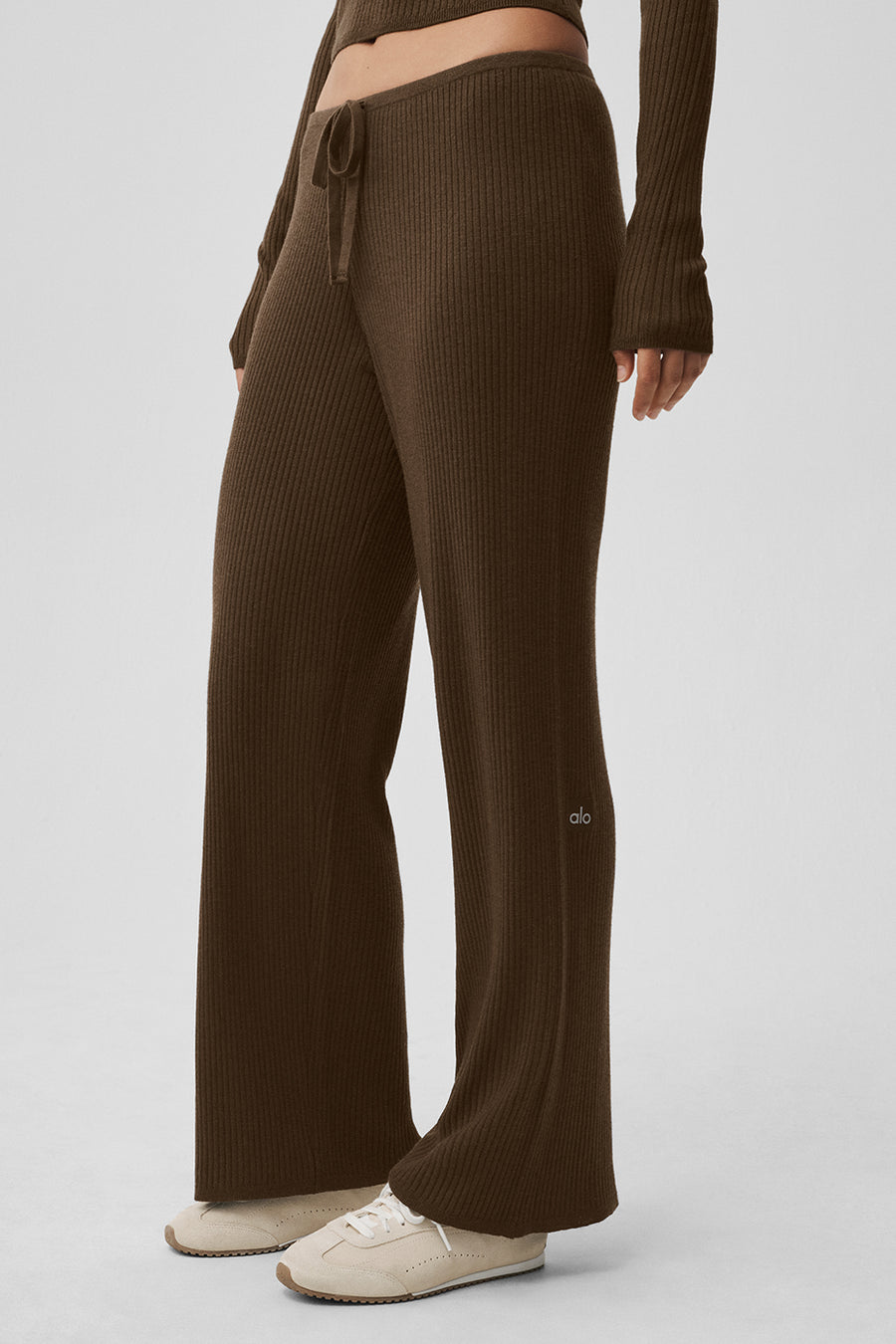 Alo Sweater Knit Mid-Rise Unwind Wide Leg Pant Espresso