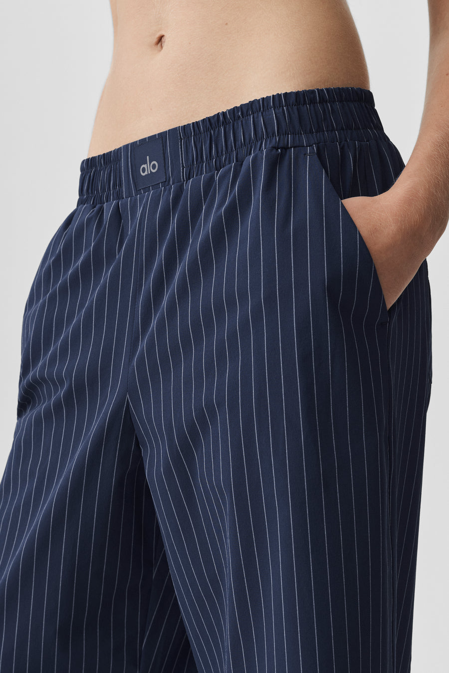 Alo Pinstripe Daylight Boxer Pant (Long) Navy/Ivory