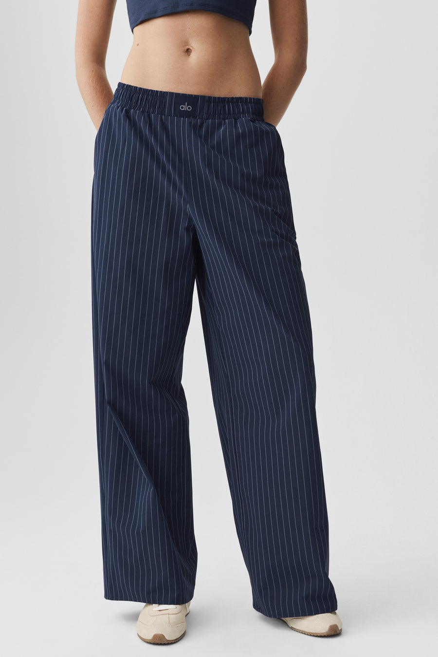 Alo Pinstripe Daylight Boxer Pant (Long) Navy/Ivory
