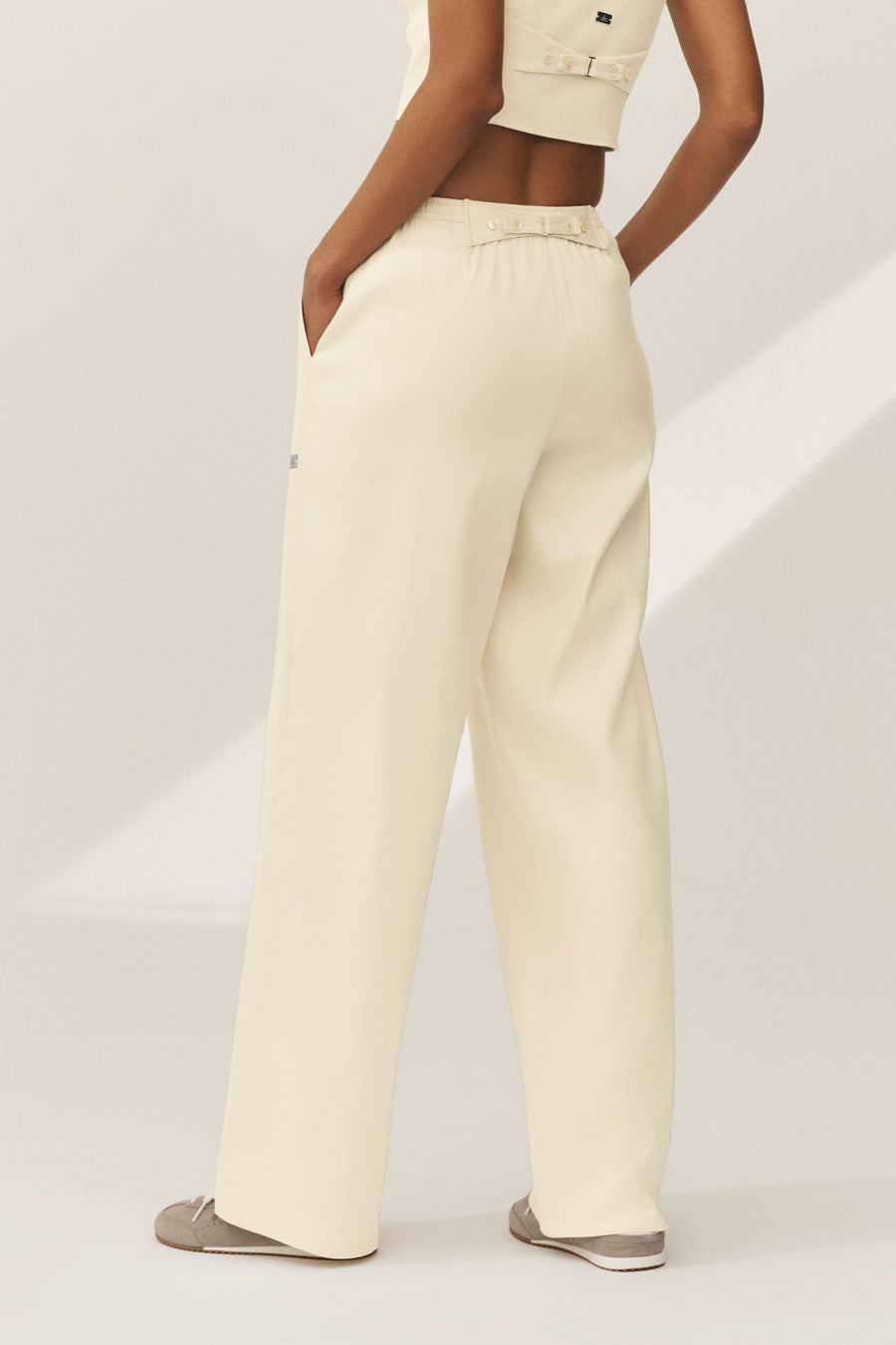 Alo Linen Blend Riviera Wide Leg Pant Sandy Beige
