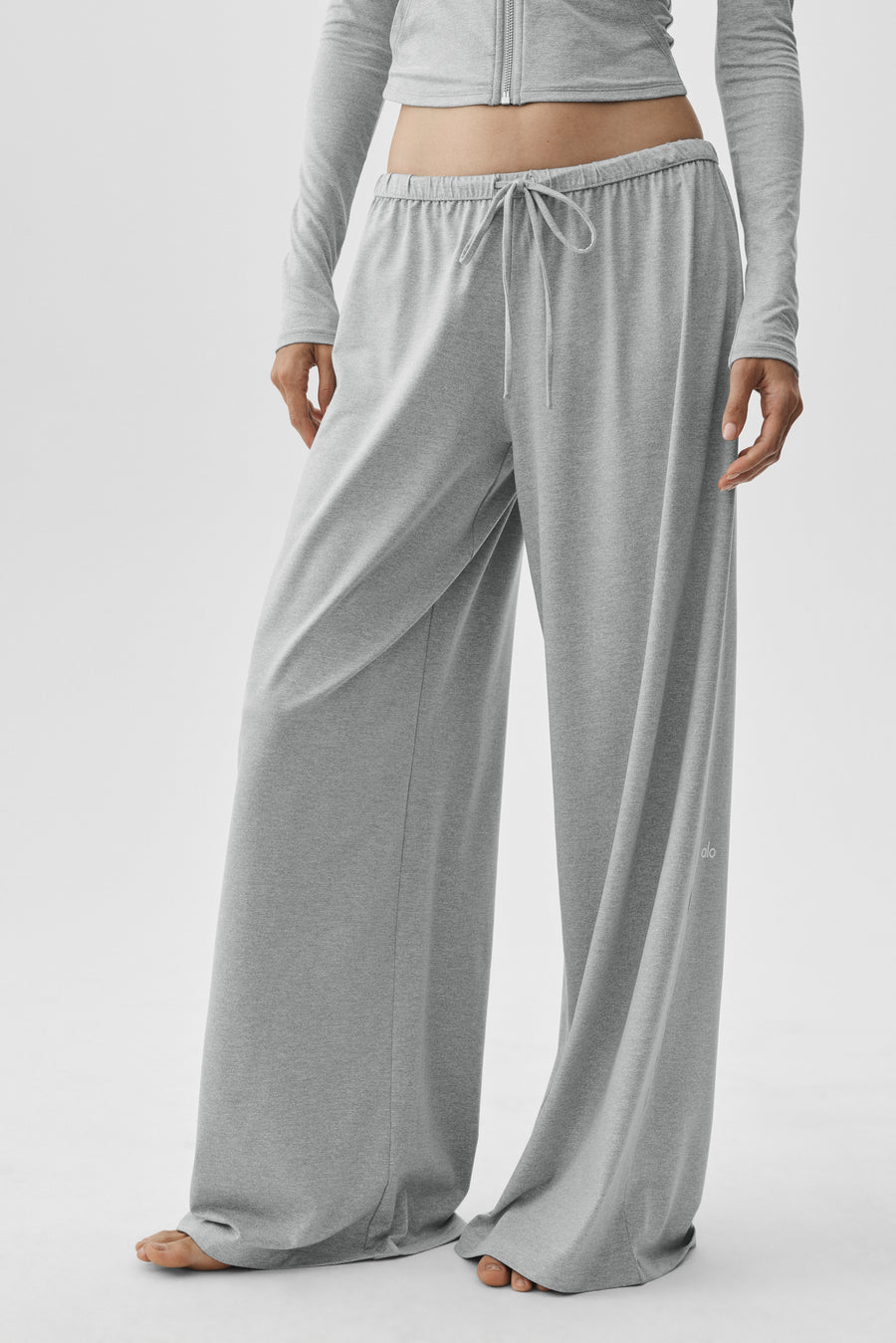 Alo Alosoft Mid-Rise Finesse Wide Leg Sweatpant Vintage Athletic Heather