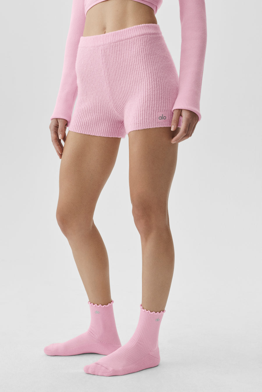Alo Wool Cashmere Ribbed Noble Short Pink Marshmallow