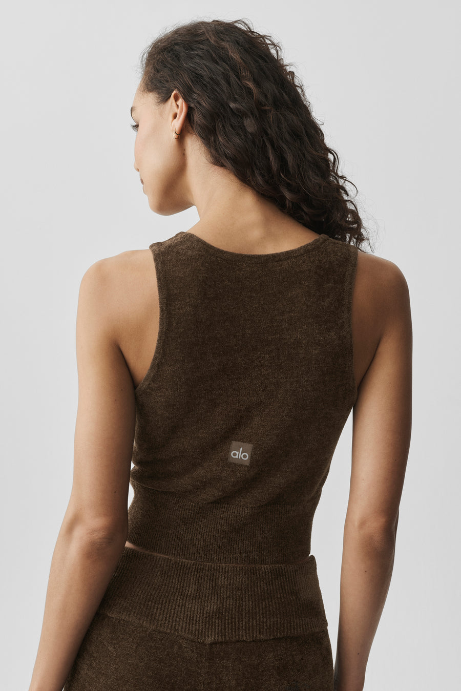 Alo Micro Chenille Button Down Tank Espresso