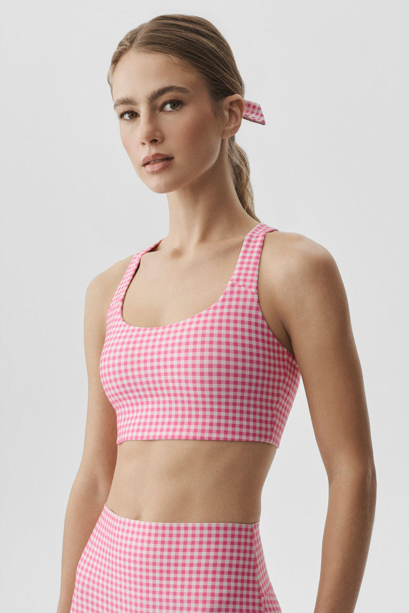 Alo Airlift Gingham Sleek Bra Tank Paradise Pink Gingham