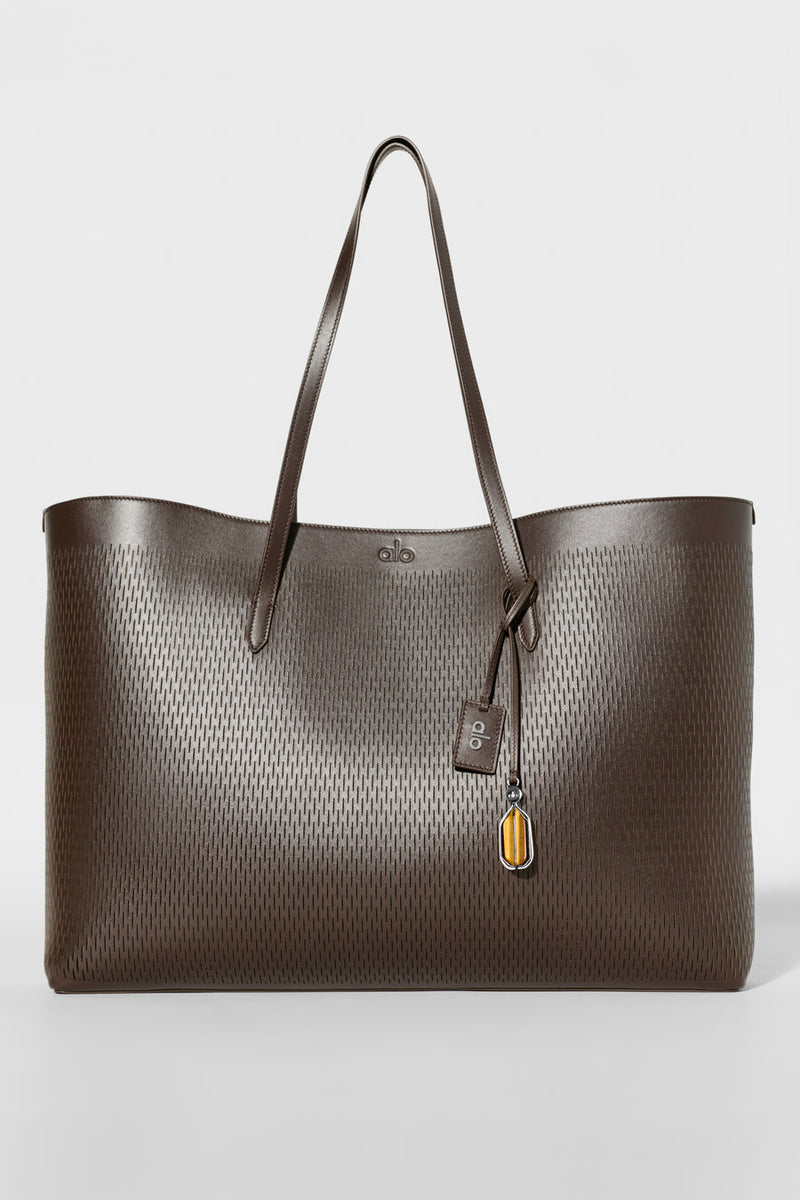 Alo Leather Mesh Tranquility Tote Espresso Leather Mesh